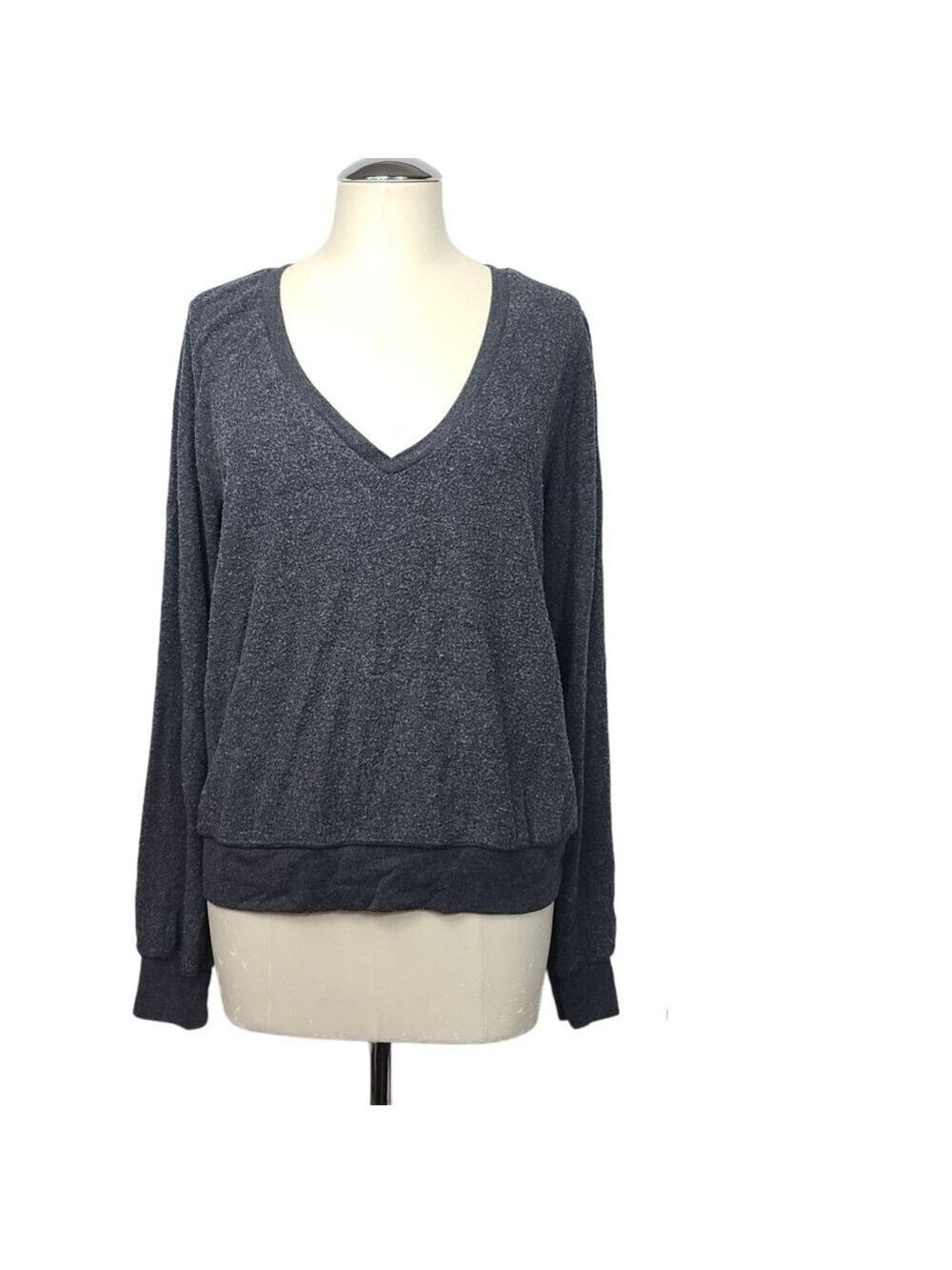 Wildfox V Neck Fuzzy Lightweight Gray Sweater M
